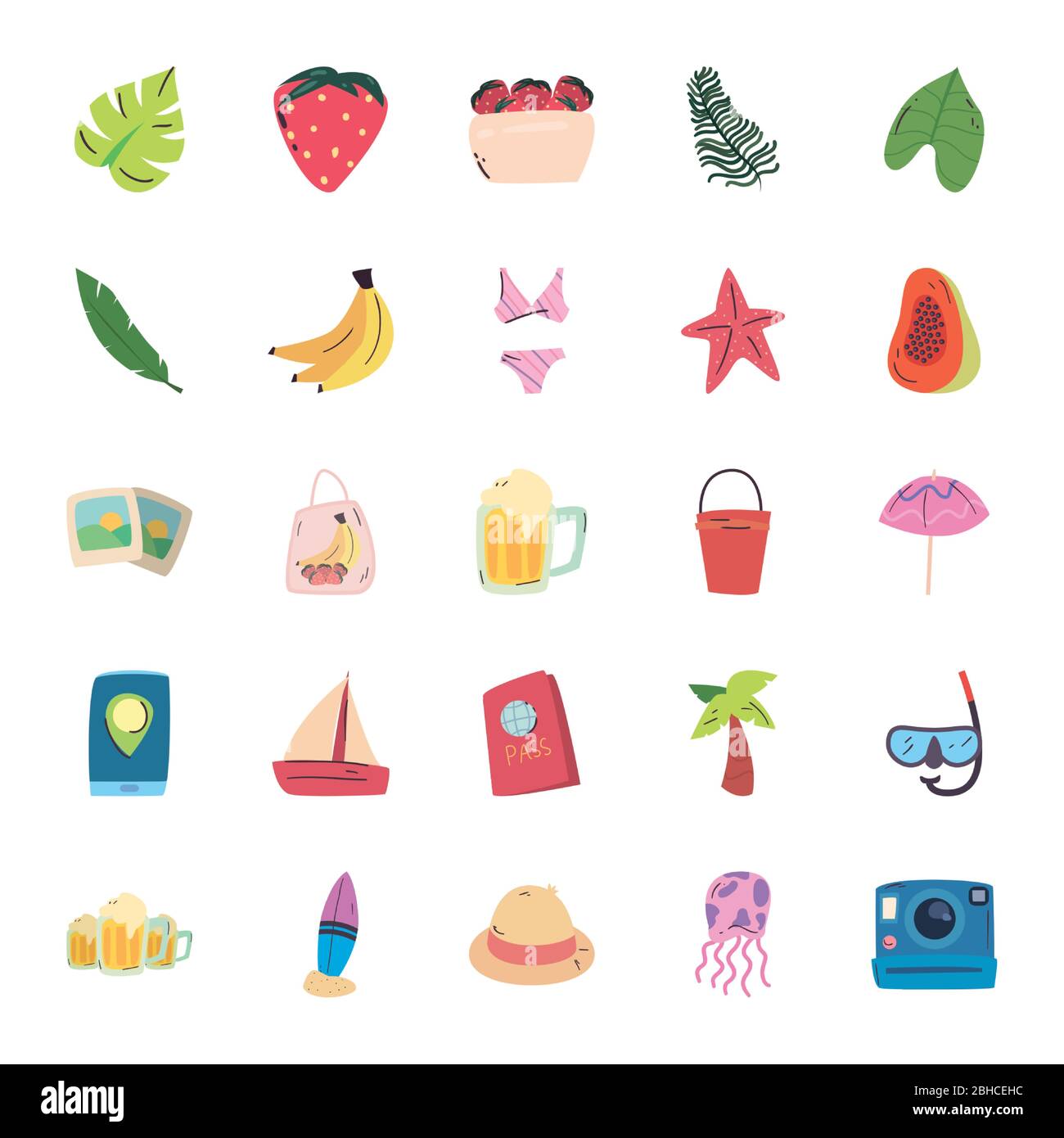 Flat style icon set design, Summer vacation tropical relaxation outdoor ...