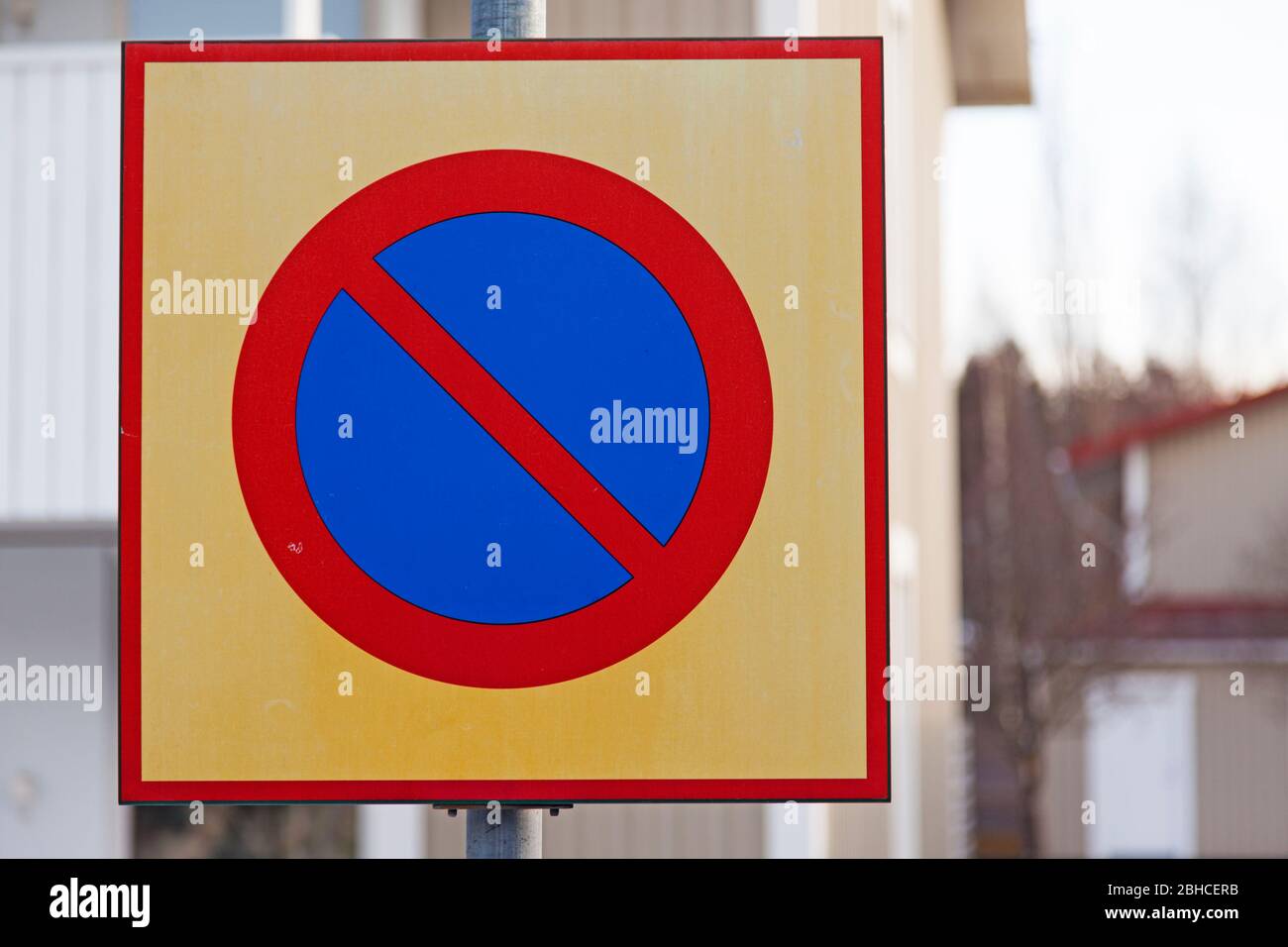 road sign which means parking prohibited in the area Stock Photo Alamy