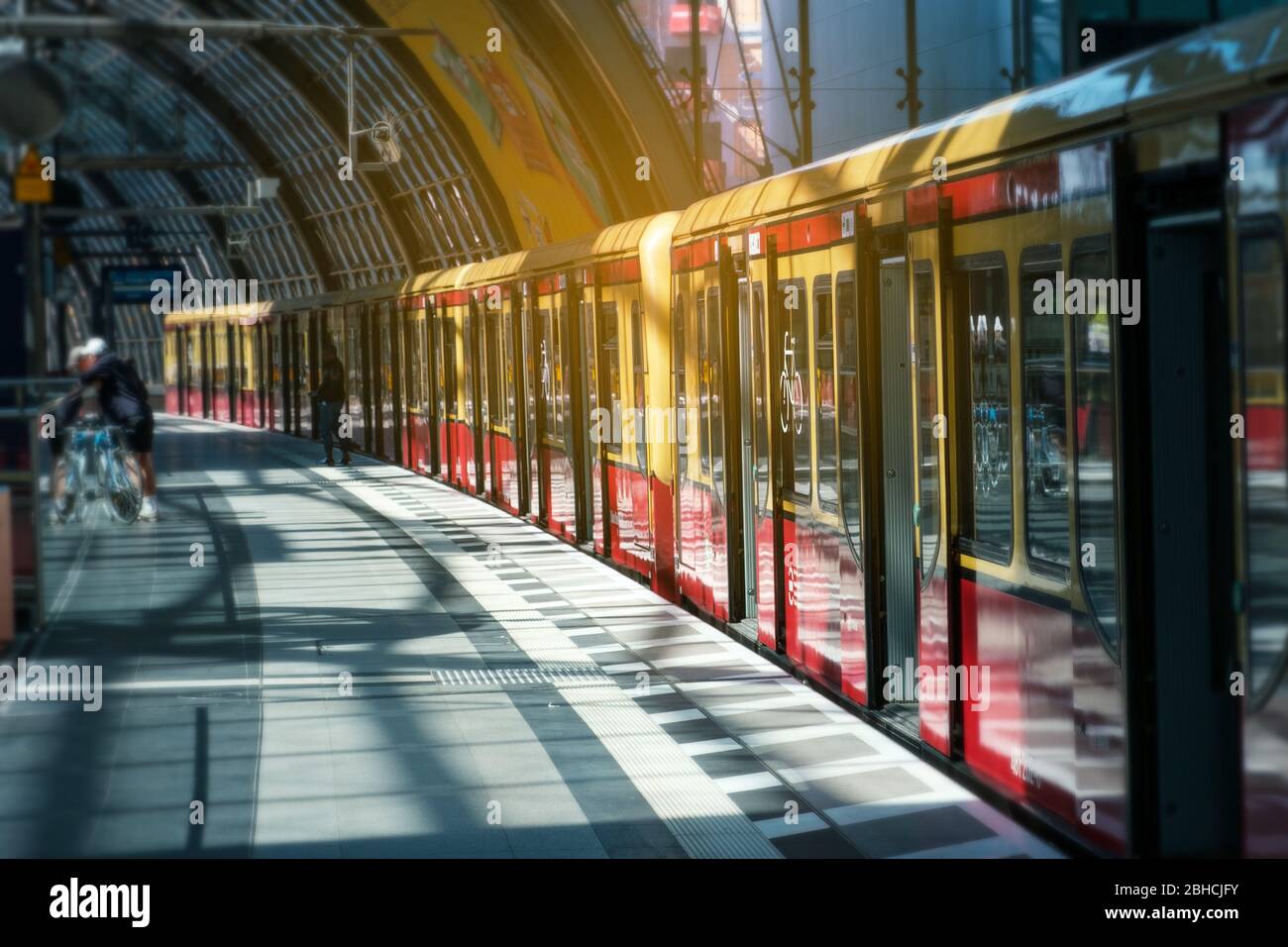 S-Bahn train  at main train station (Hauptbahnf) in Berlin Stock Photo