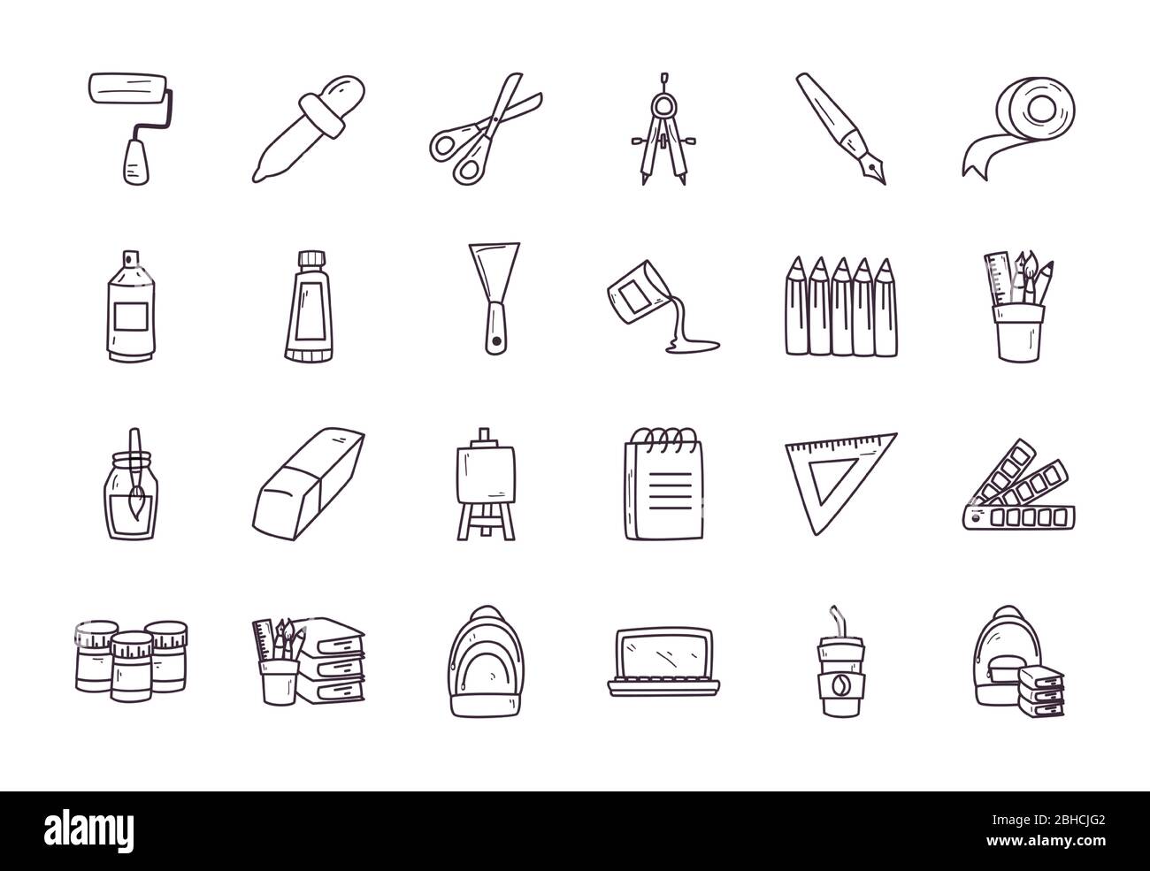 line style icon set, Creativity design art tool instrument school ...