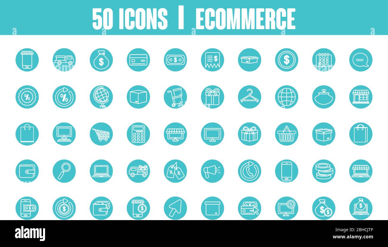 ecommerce icon set over white background, block line style, vector ...