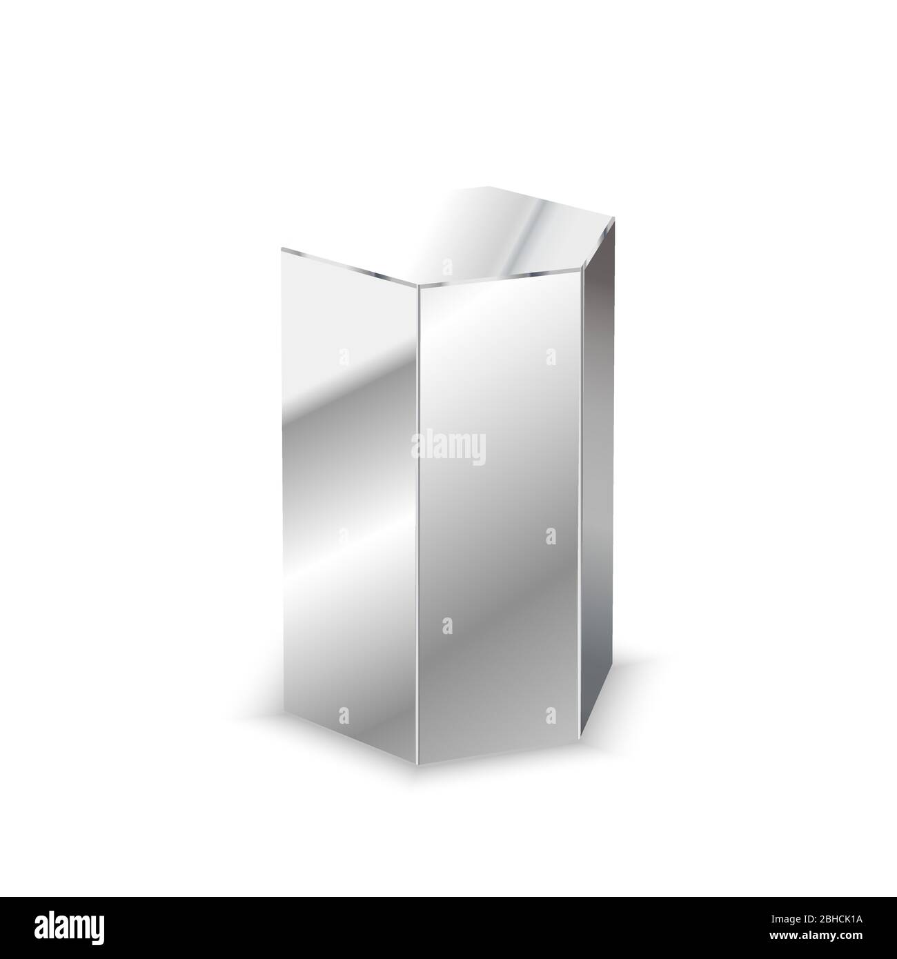Blank glossy metal 3d hexagonal prism on white Stock Vector