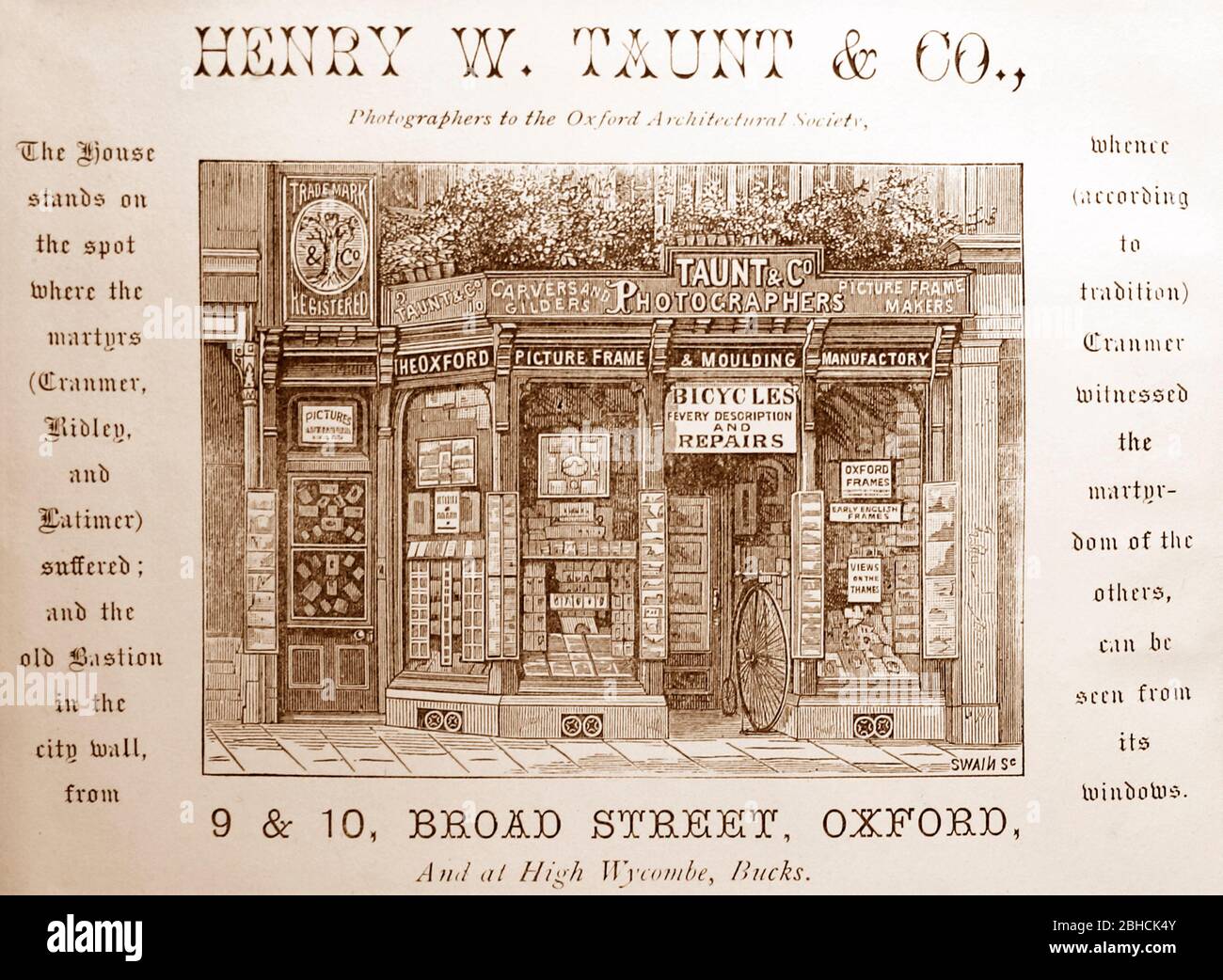 Advertisement for Henry W. Taunt's shop in Oxford, in 1875 Stock Photo