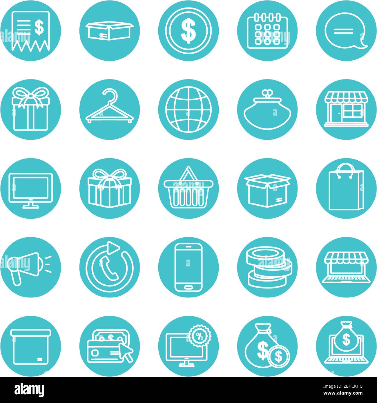 shopping basket and ecommerce icon set over white background, block ...
