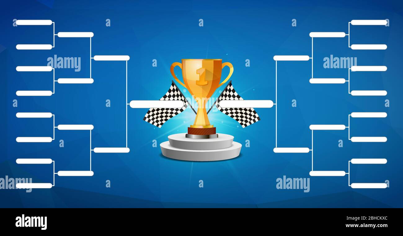 Tournament Bracket Template For 16 Teams With Golden Cup Winner Award On Blue Background Stock Vector Image Art Alamy