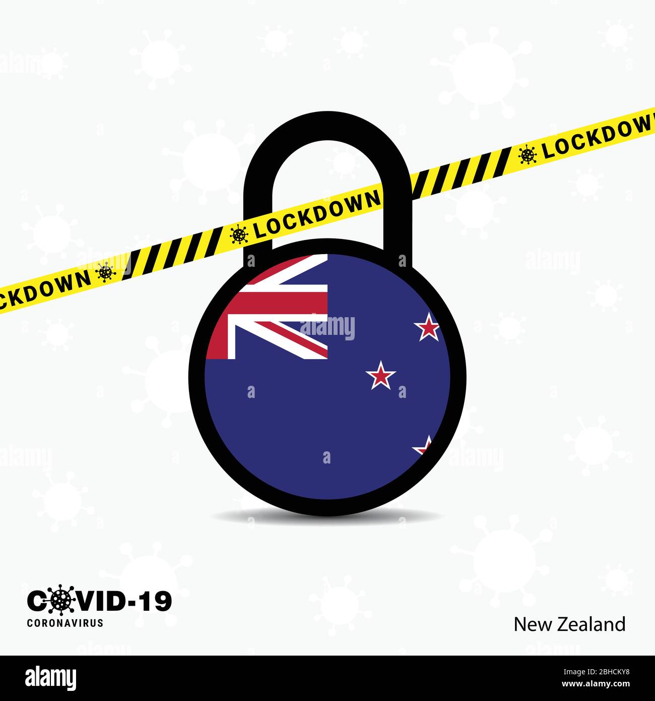 New Zealand Lock DOwn Lock Coronavirus pandemic awareness Template. COVID-19 Lock Down Design Stock Vector
