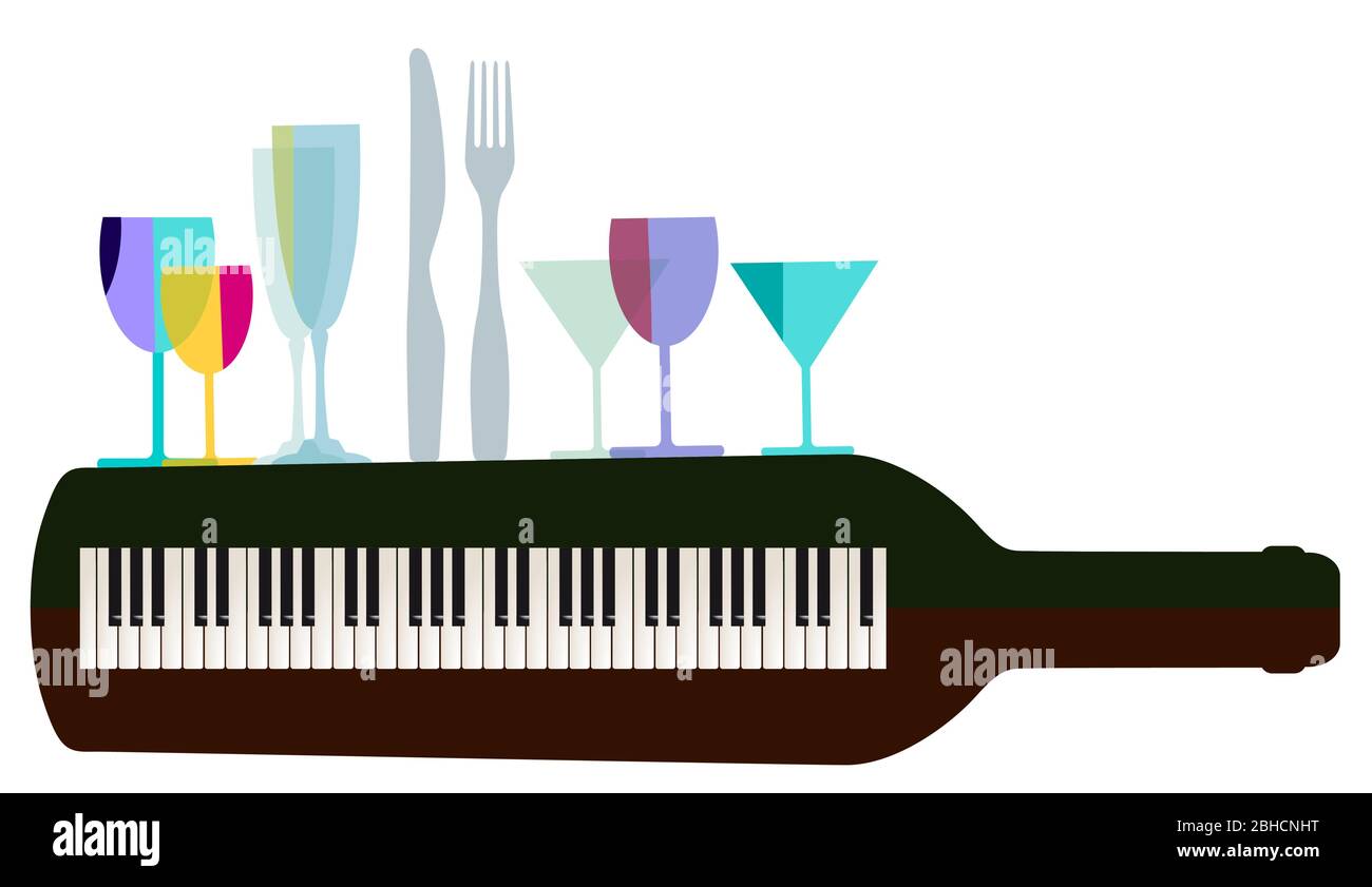 Dinner invitation and live music with piano - vector illustration Stock Vector