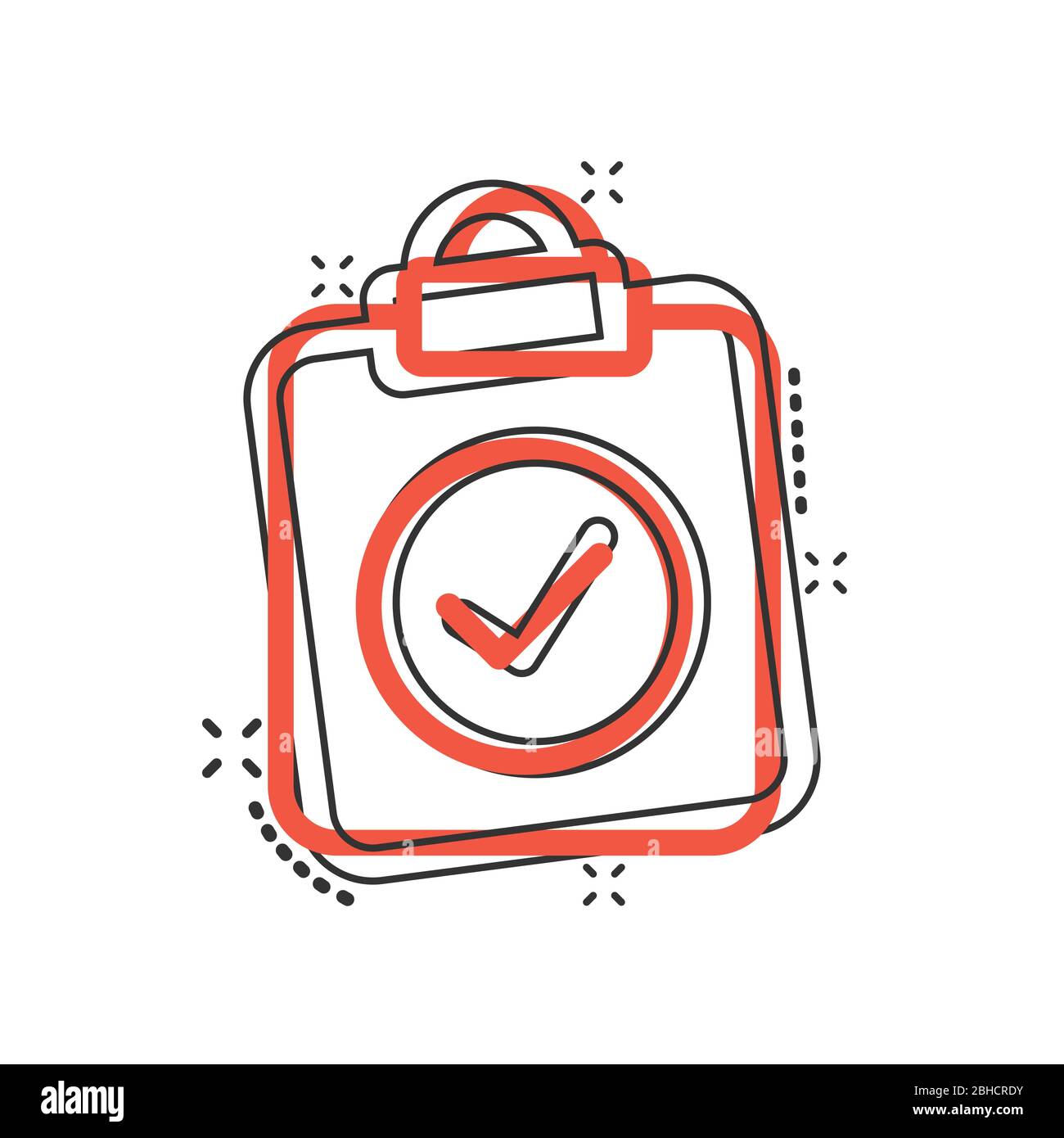 Document checkbox icon in comic style. Test cartoon vector illustration ...