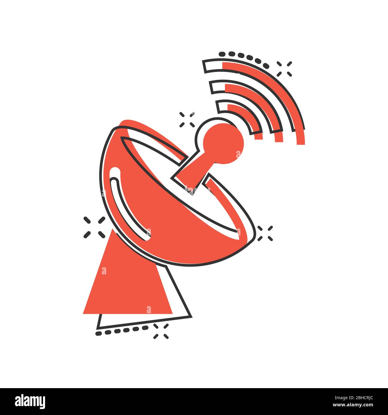 Satellite antenna tower icon in comic style. Broadcasting cartoon