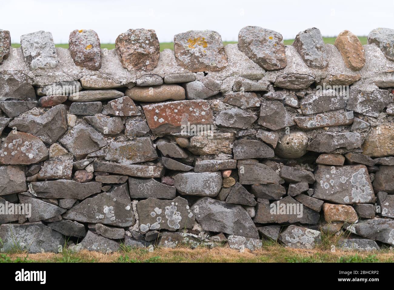 Traditionally laid random stone field wall with cemented stone top cropped in for no context Stock Photo