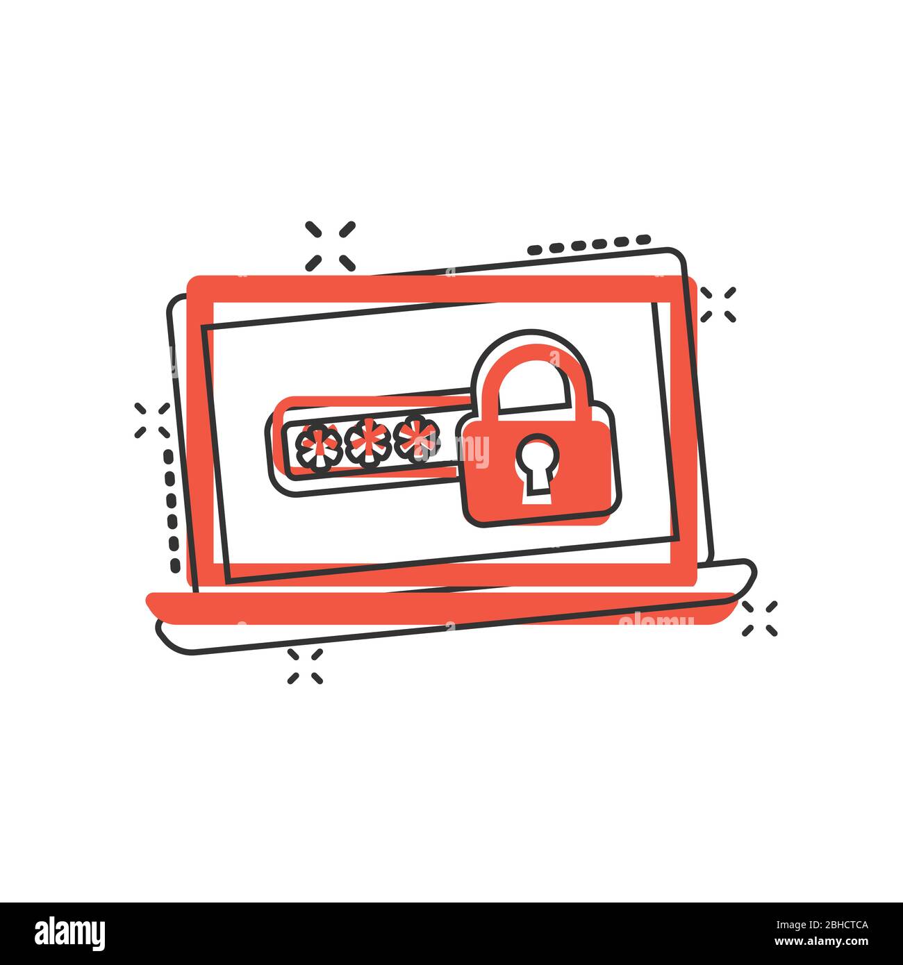 Laptop with password icon in comic style. Computer access cartoon ...