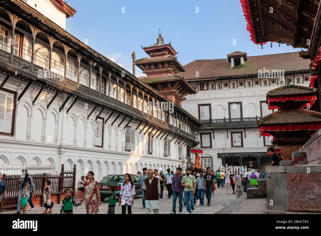 KATHMANDU, NEPAL - SEPTEMBER 29, 2012: locals and tourists walk on Durbar Square. Archive photo before the earthquake Stock Photo