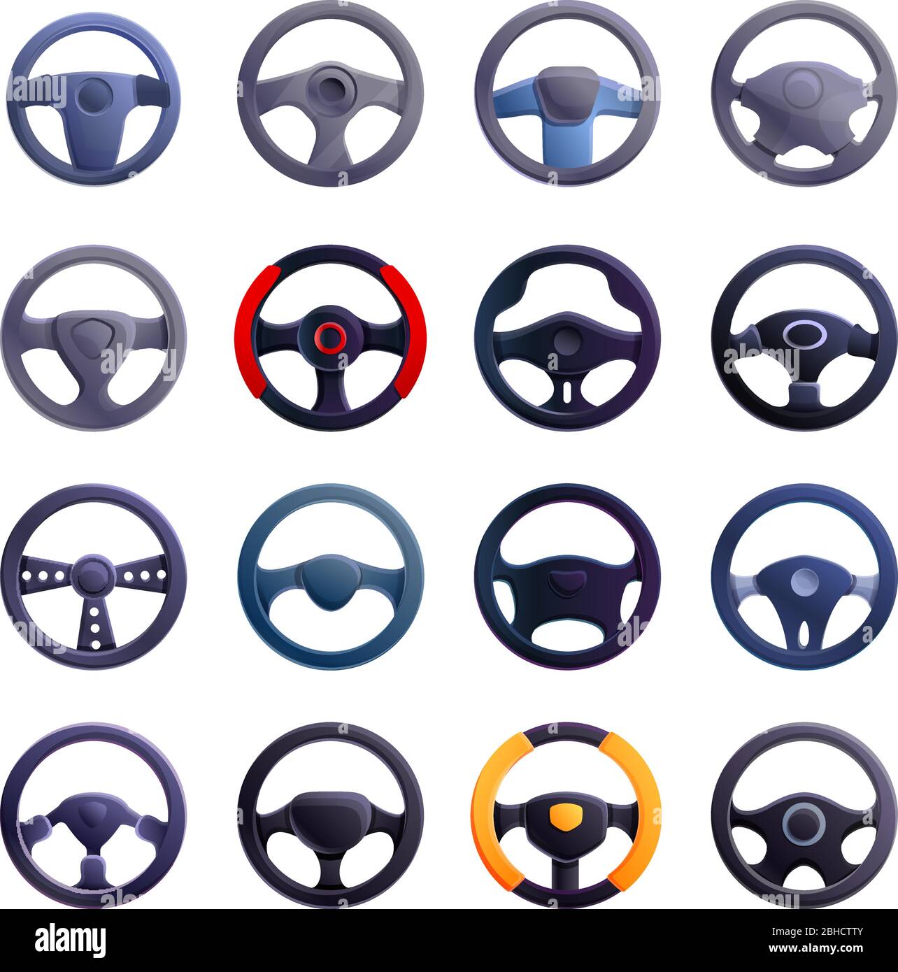 Steering wheel icons set. Cartoon set of steering wheel vector icons