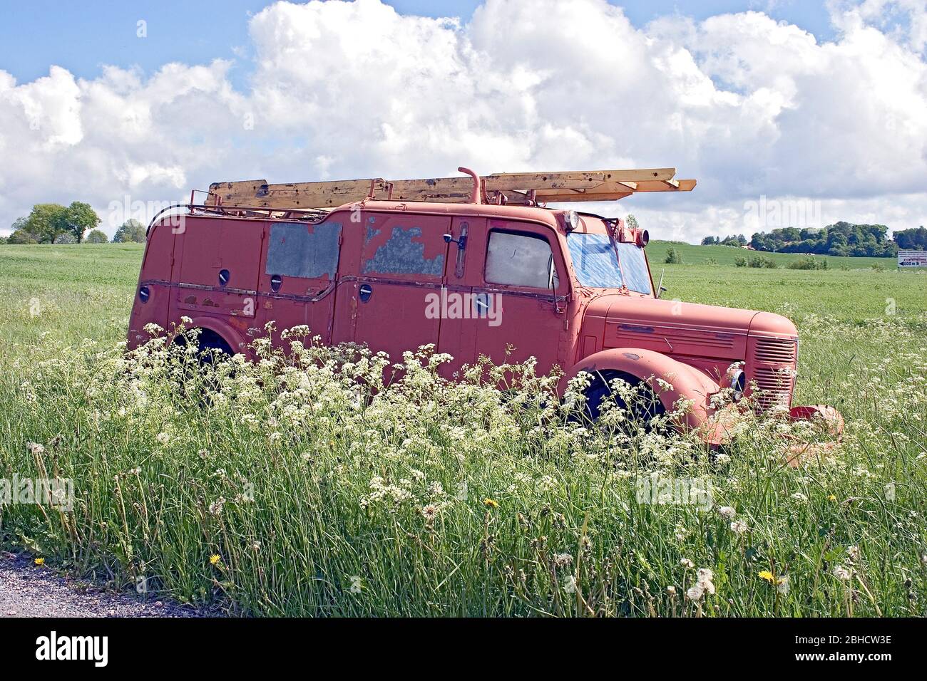 Old fire truck from middle of the 20th century Stock Photo