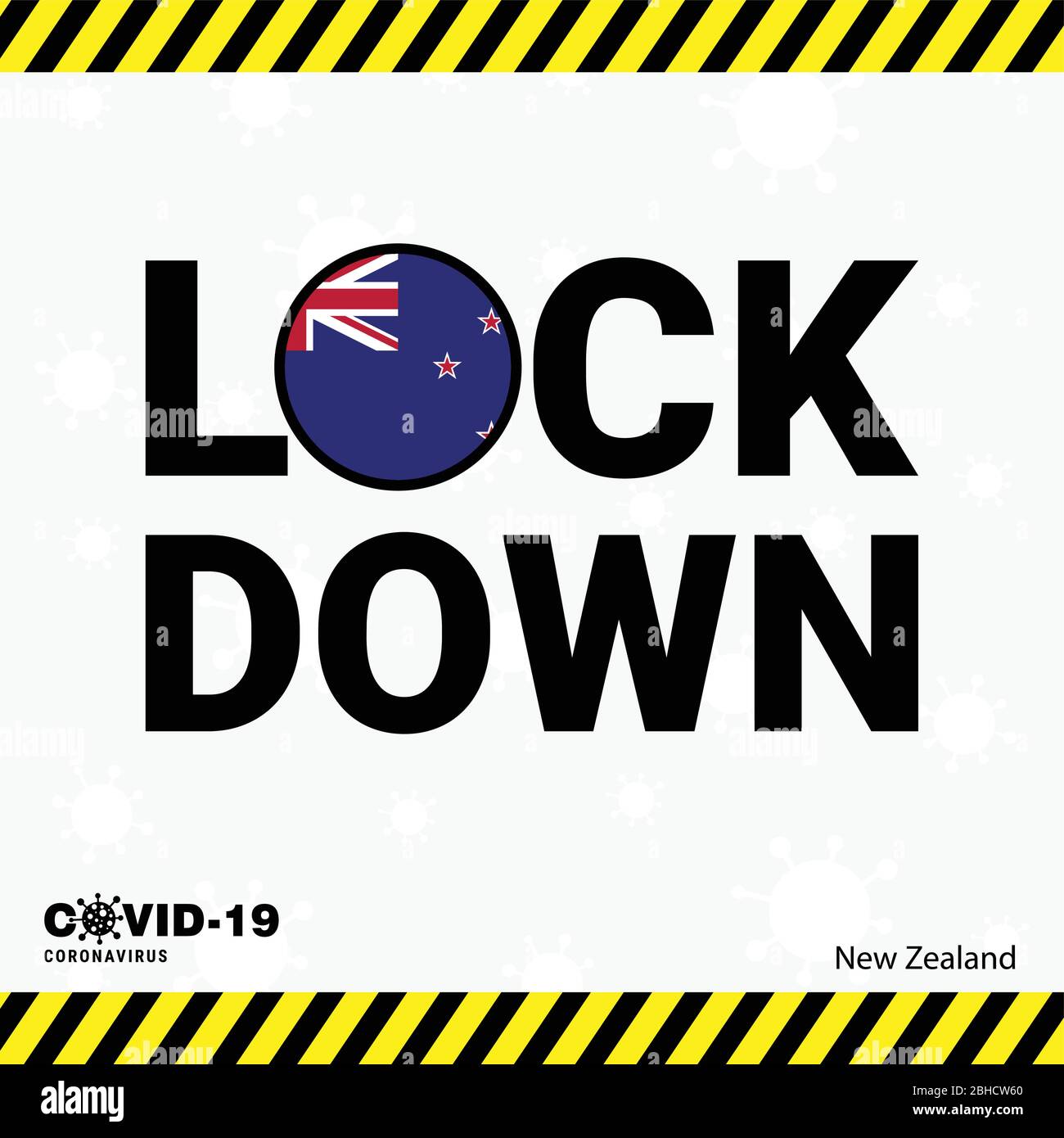 Coronavirus New Zealand Lock DOwn Typography with country flag. Coronavirus pandemic Lock Down Design Stock Vector