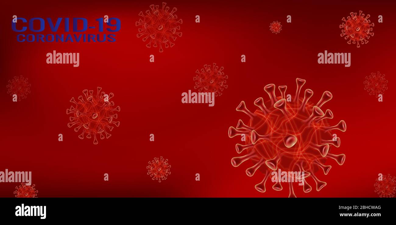 Vector of coronavirus 2019-nCoV and virus background with disease cells and red blood background. COVID-19 corona virus outbreaking and pandemic medical health risk concept. Vector illustration eps 10 Stock Vector