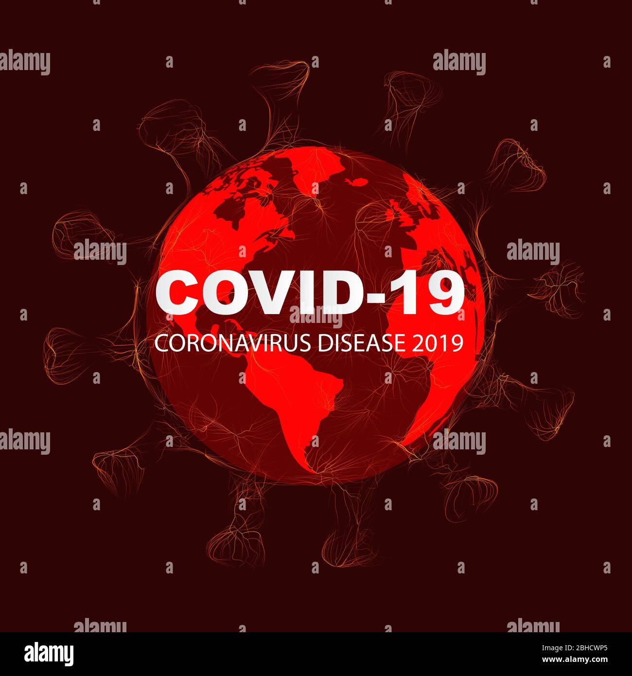Stop Coronavirus, covid - 19, China, Wuhan, danger, vector Illustration. World health organisation introduced new official name for coronavirus disease named COVID-19.Stop covid concept red world map. Stock Vector