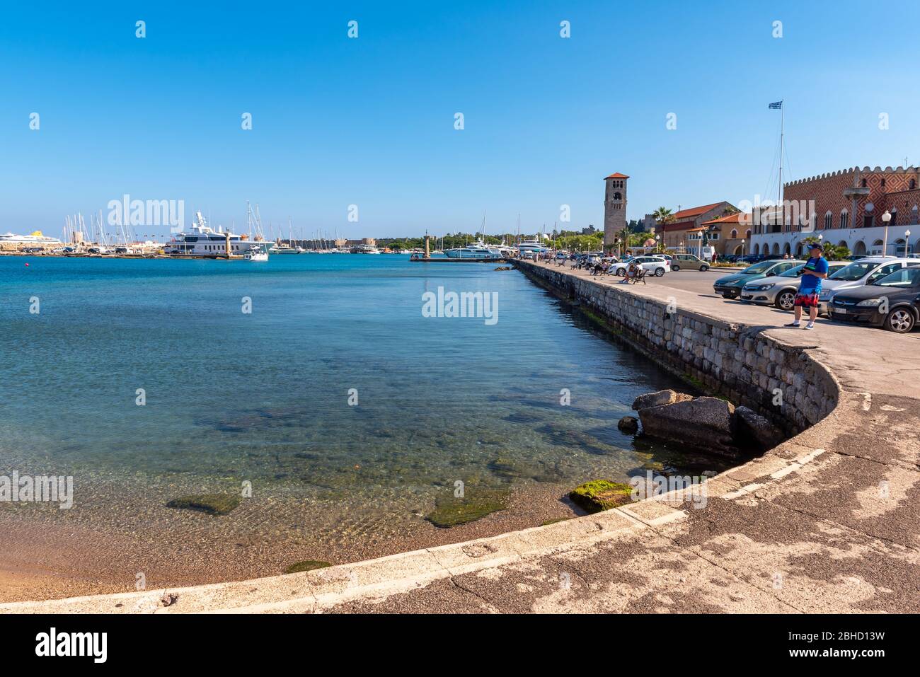 RHODES, GREECE - May 13, 2018: Waterfront promenade in Rhodes town Stock Photo