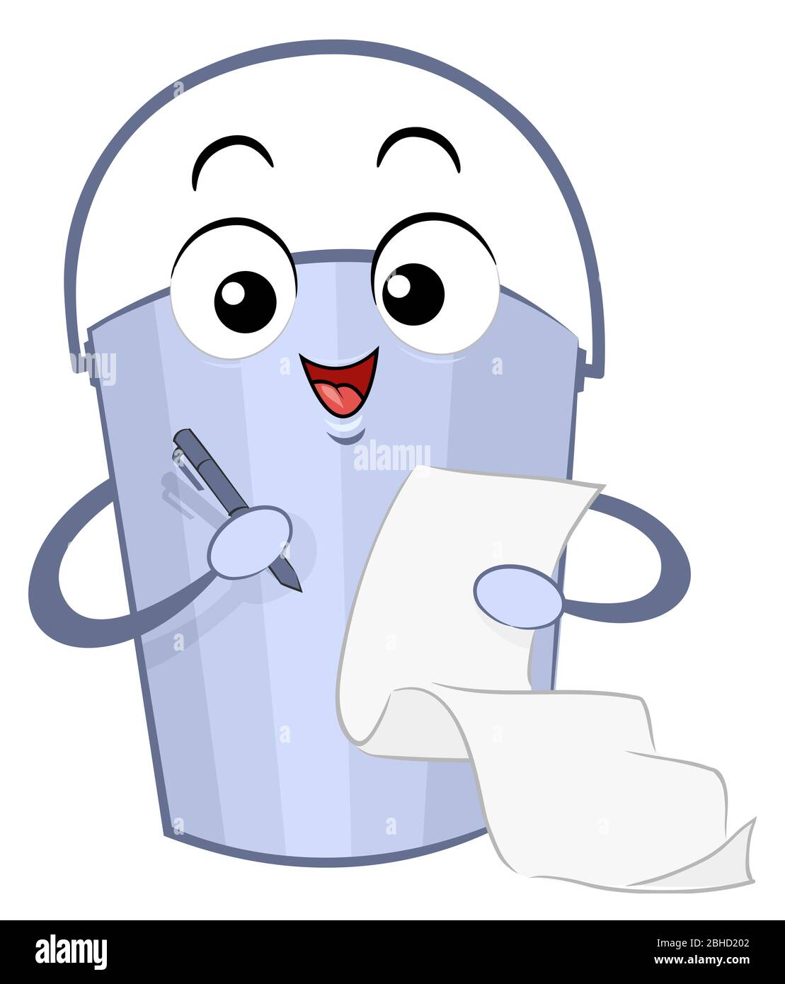 Illustration of a Bucket Mascot Holding a Pen and Paper for Bucket List Stock Photo