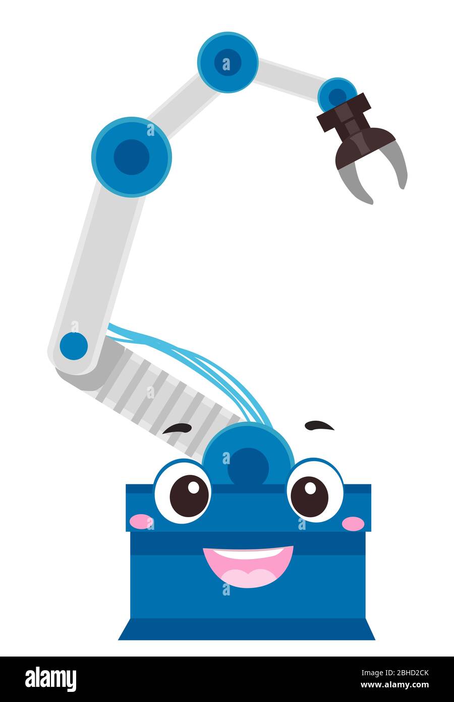 Illustration of a Robot Arm Mascot Smiling and Showing Its One Hand Stock Photo