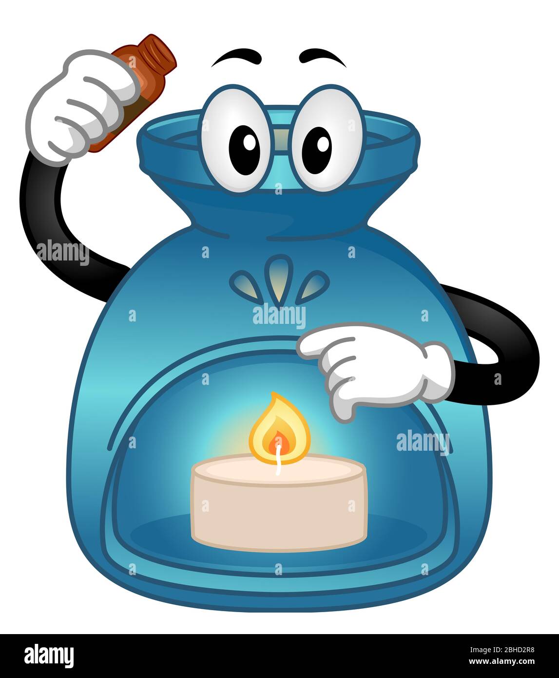 Illustration of a Heat Diffuser Mascot with Lighted Candle and Pouring