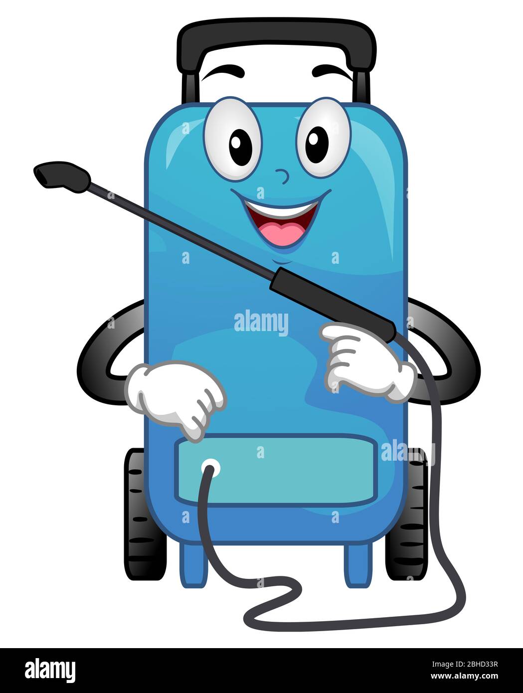 Illustration of a Pressure Washer Machine Mascot Holding a Pressure