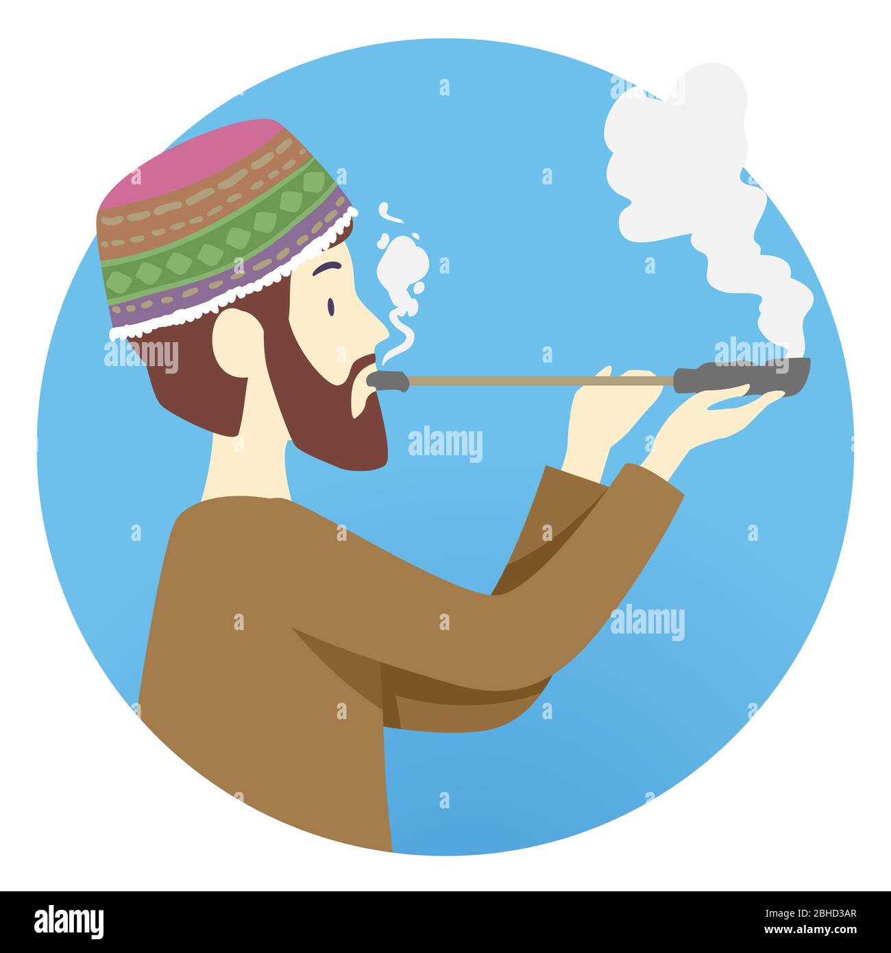 Illustration of a Shaman Man Smoking Ayahuasca Using Pipe Stock Photo