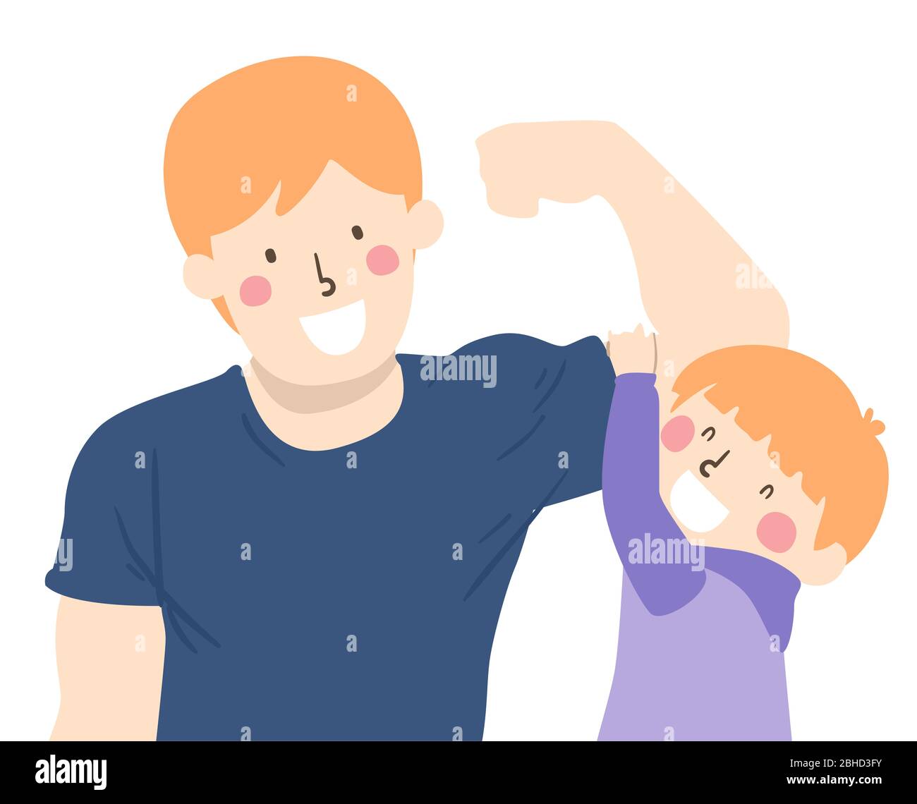 Illustration of a Kid Boy Hanging From a Flexed Arm of His Father and