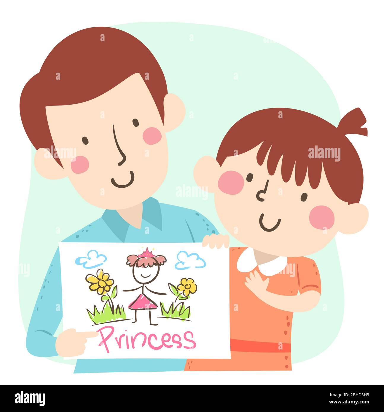Illustration of a Kid Girl Telling a Story to His Father Using a Drawing of  a Princess in the Garden that She Made Stock Photo - Alamy