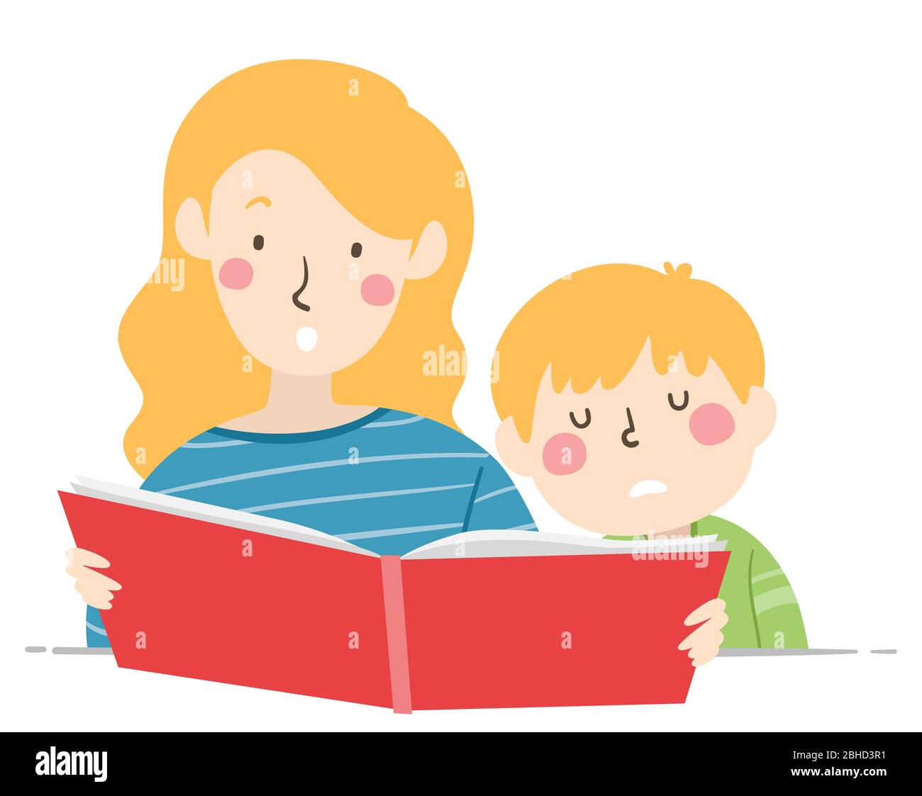 Illustration of a Kid Boy Sleeping While Sitting Down and Listening to