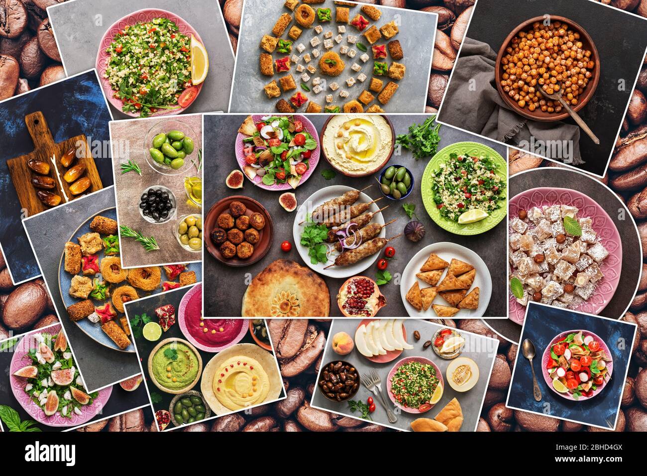 Collage of various traditional Arabic and Middle Eastern food