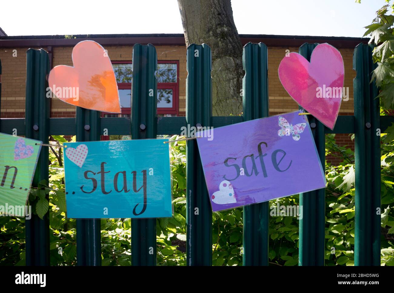 'stay safe' signs during the Coronavirus pandemic, 2020, UK Stock Photo