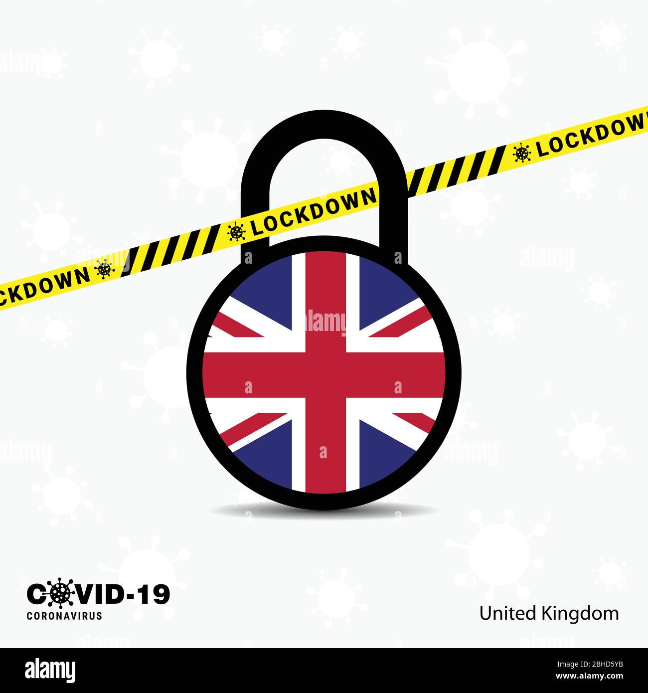 United Kingdom Lock DOwn Lock Coronavirus pandemic awareness Template. COVID-19 Lock Down Design Stock Vector