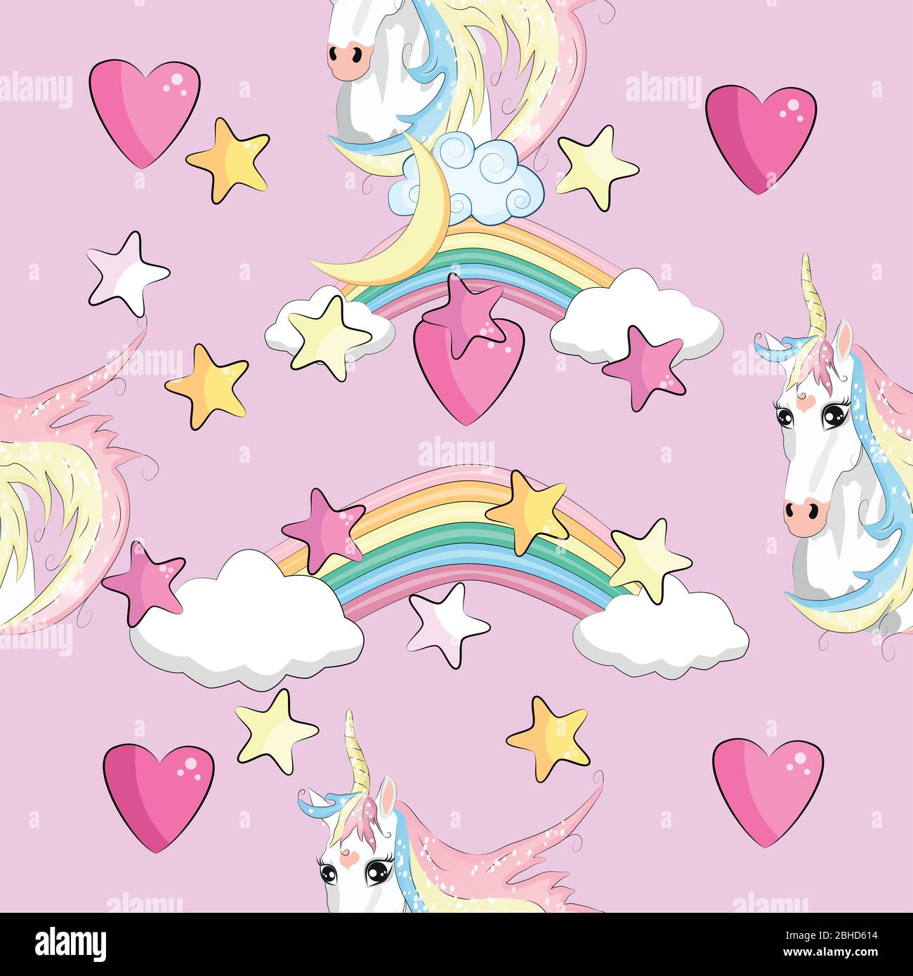 Seamless pattern with unicorns and stars. Baby background Stock Vector ...