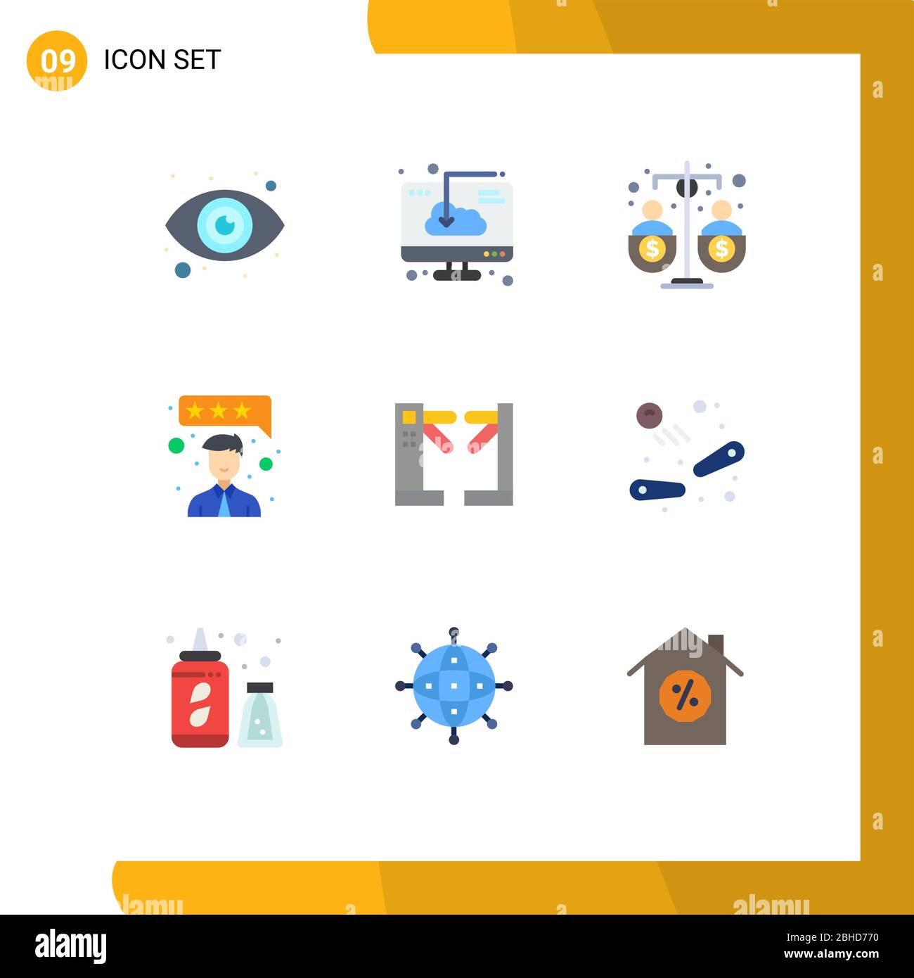 Set of 9 Modern UI Icons Symbols Signs for control, review, budget