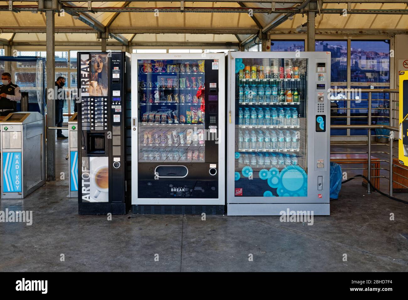 Vending machines for coffee, snacks and water in front of entrance of
