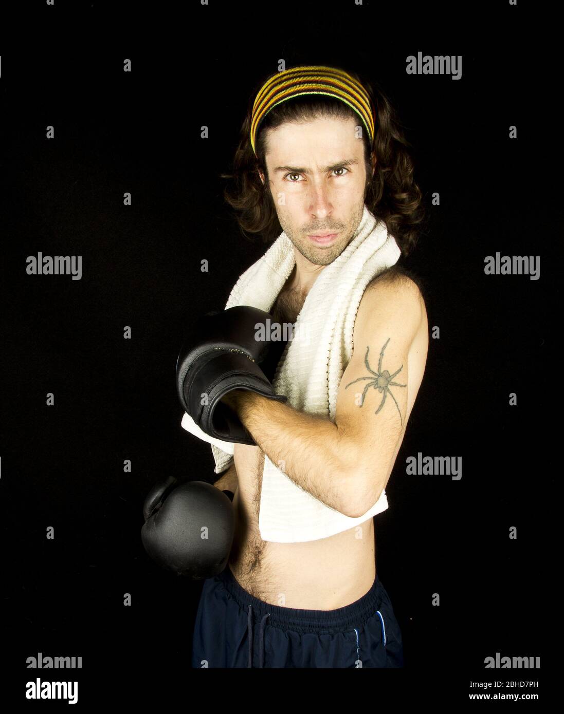 a small thin man that makes boxing Stock Photo