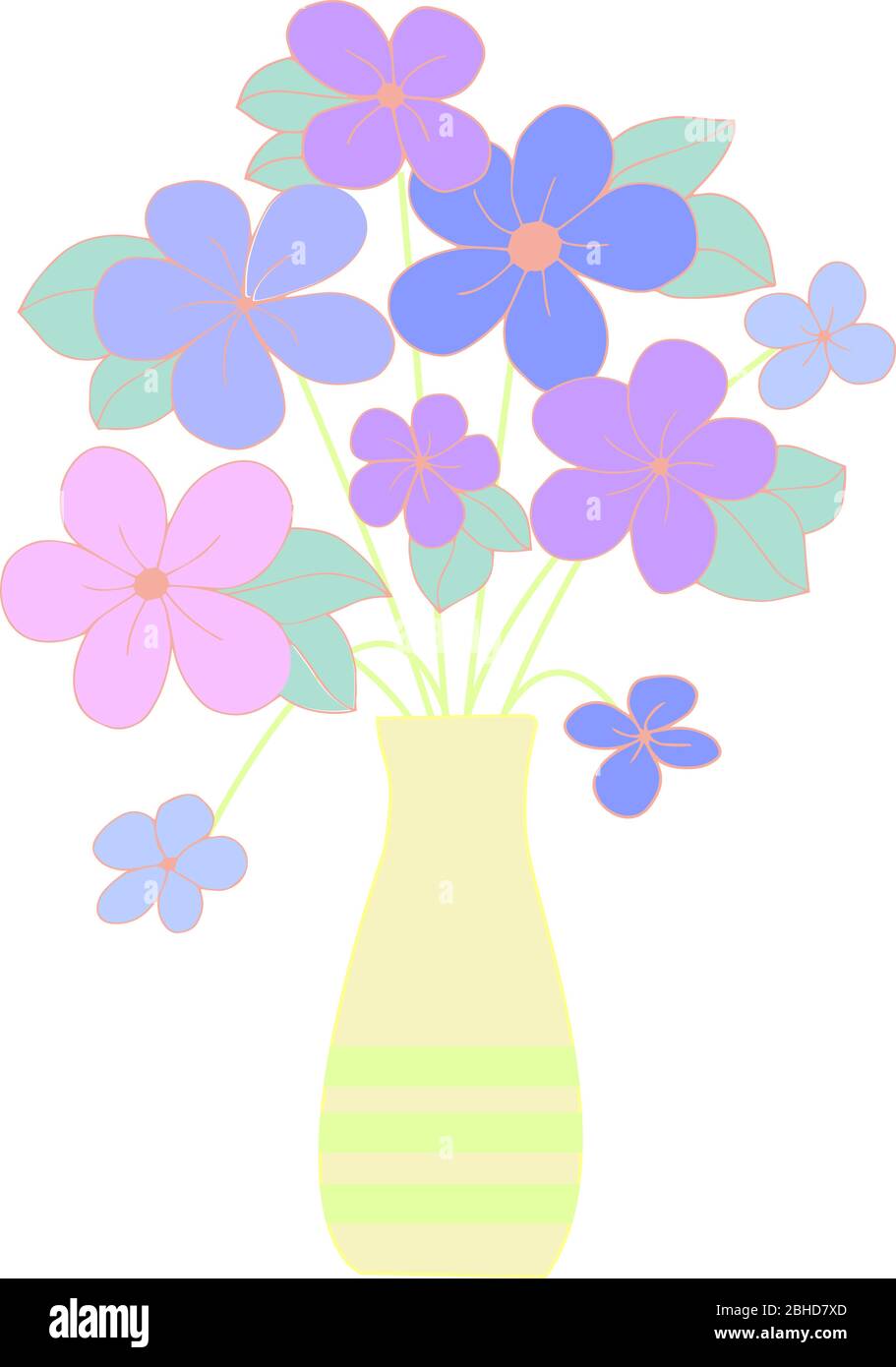 Image of delicate pink and blue flowers in a vase on a white background ...