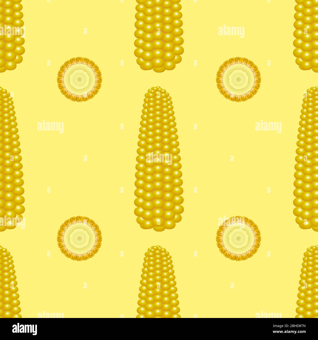 Organic Yellow Fresh Corn Pattern. Natural Gold Sweet Food Background. Vegetarian Sweetcorn Texture. Seed Ornament. Stock Vector