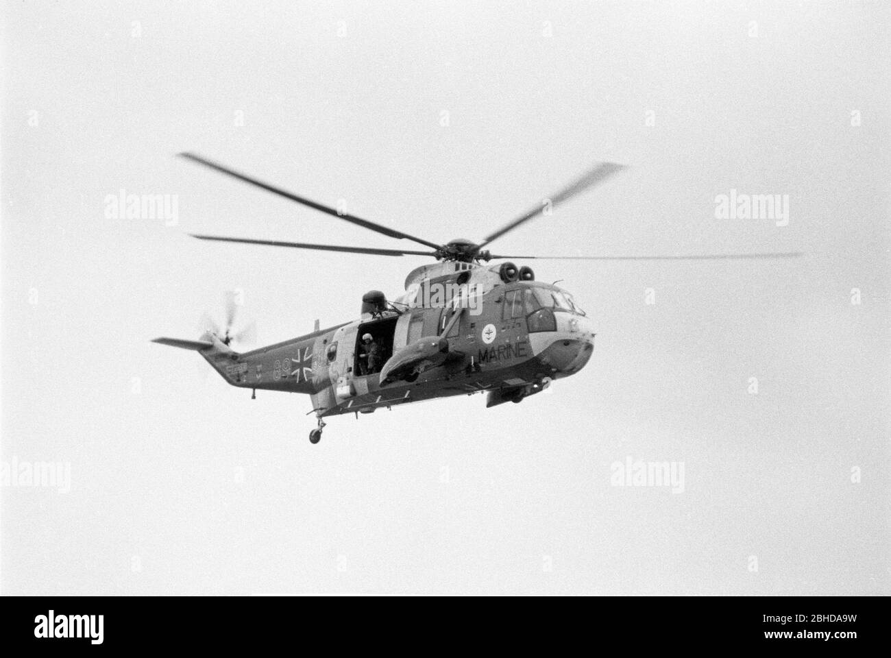 SAR Helicopter of the German Navy in a practice flight, August 22, 1981, Borkum Navy Base, Lower Saxony, Germany Stock Photo