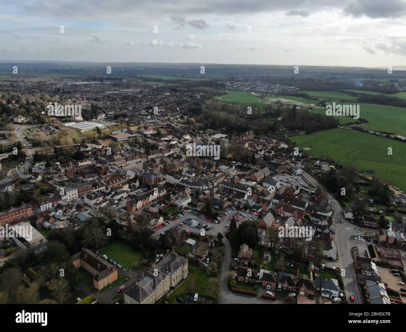 aerial view of Wimborne Minister church and town centre Stock Photo Alamy