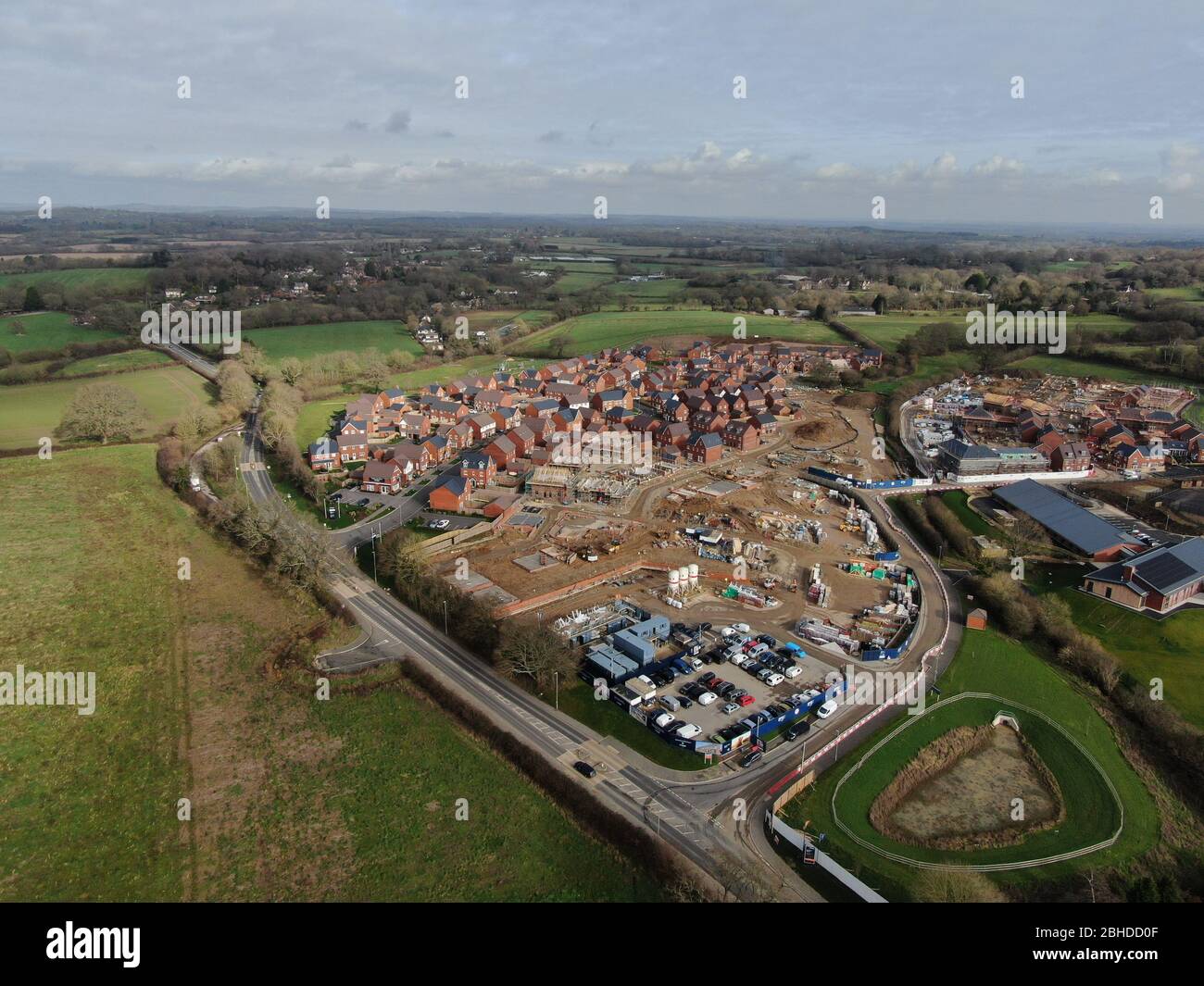 aerial view new housing being built on the outskirts of Wimborne