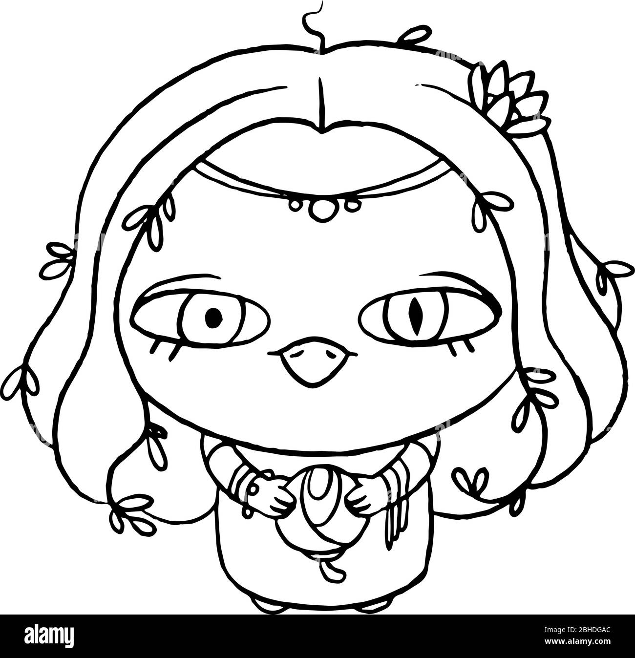 Little hand drawn fairy character. Vector outline illustration of magic creature from fantasy world. Coloring book page. Stock Vector