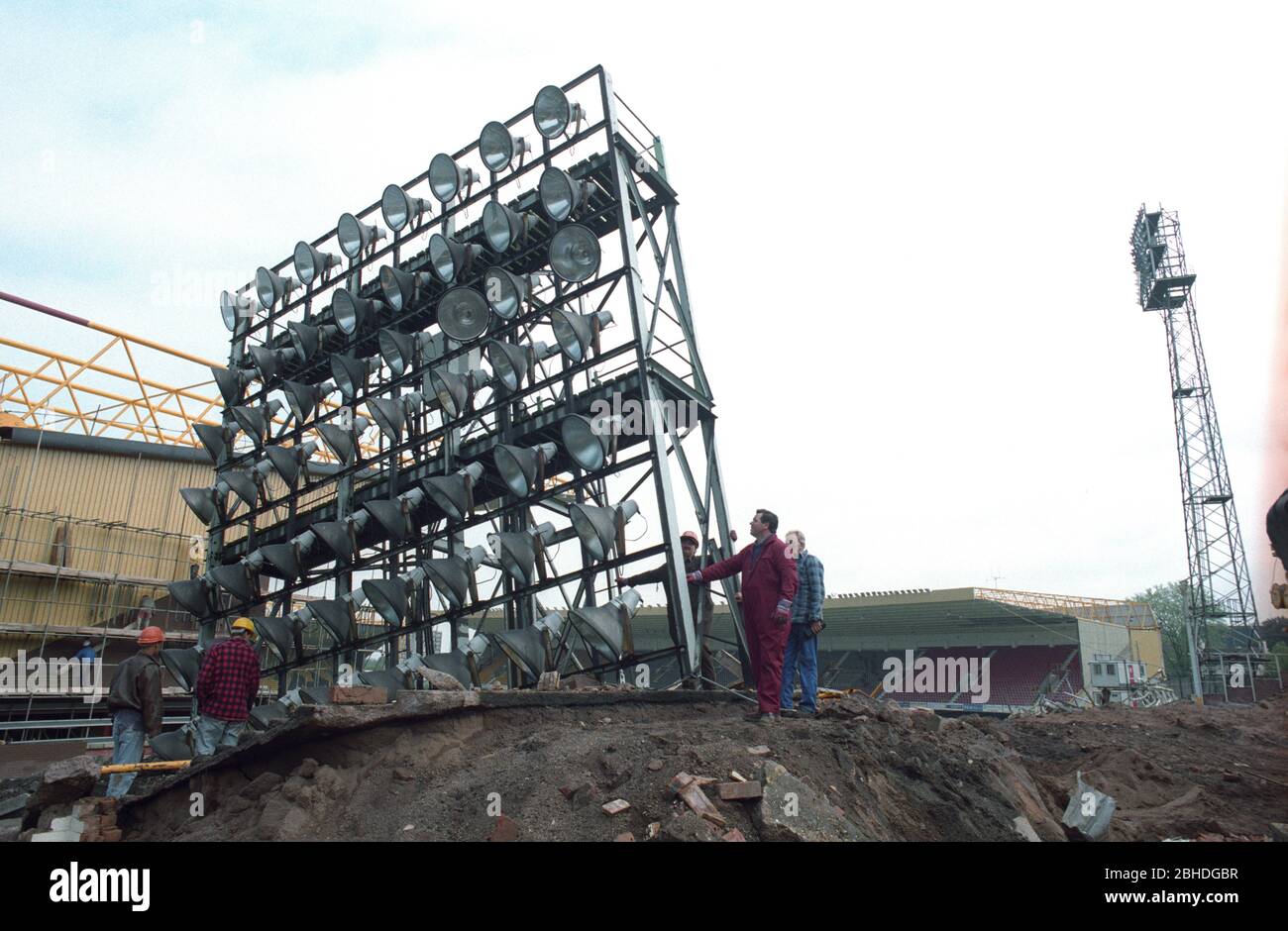 The famous old floodlights at Molineux Stadium being dismantled  28/5/1993 Stock Photo