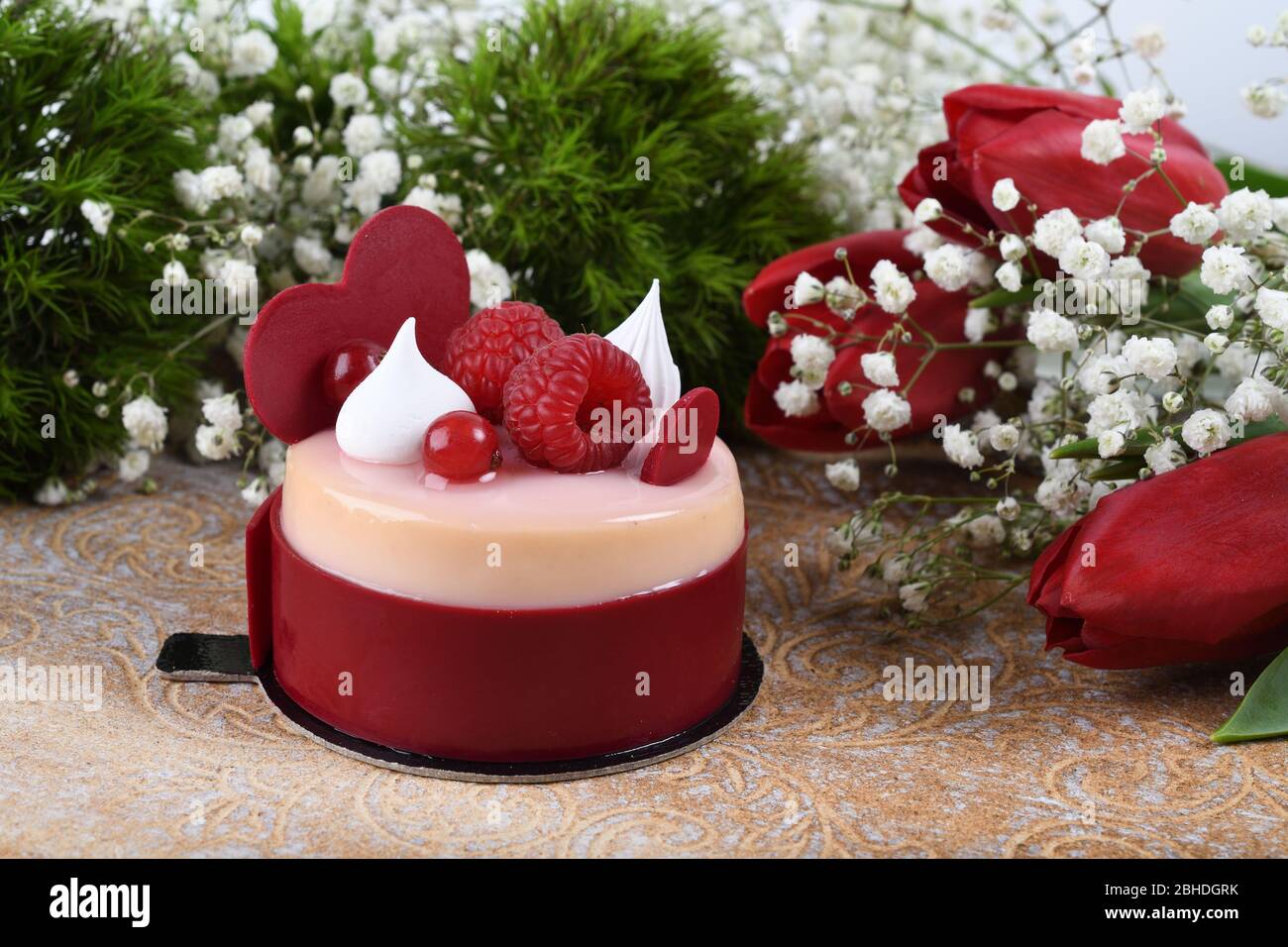 Vivid color raspberry vanilla mini cake, love celebration, party. Fresh ...