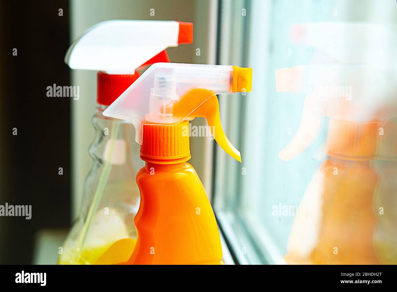window cleaner on the window sill Stock Photo Alamy