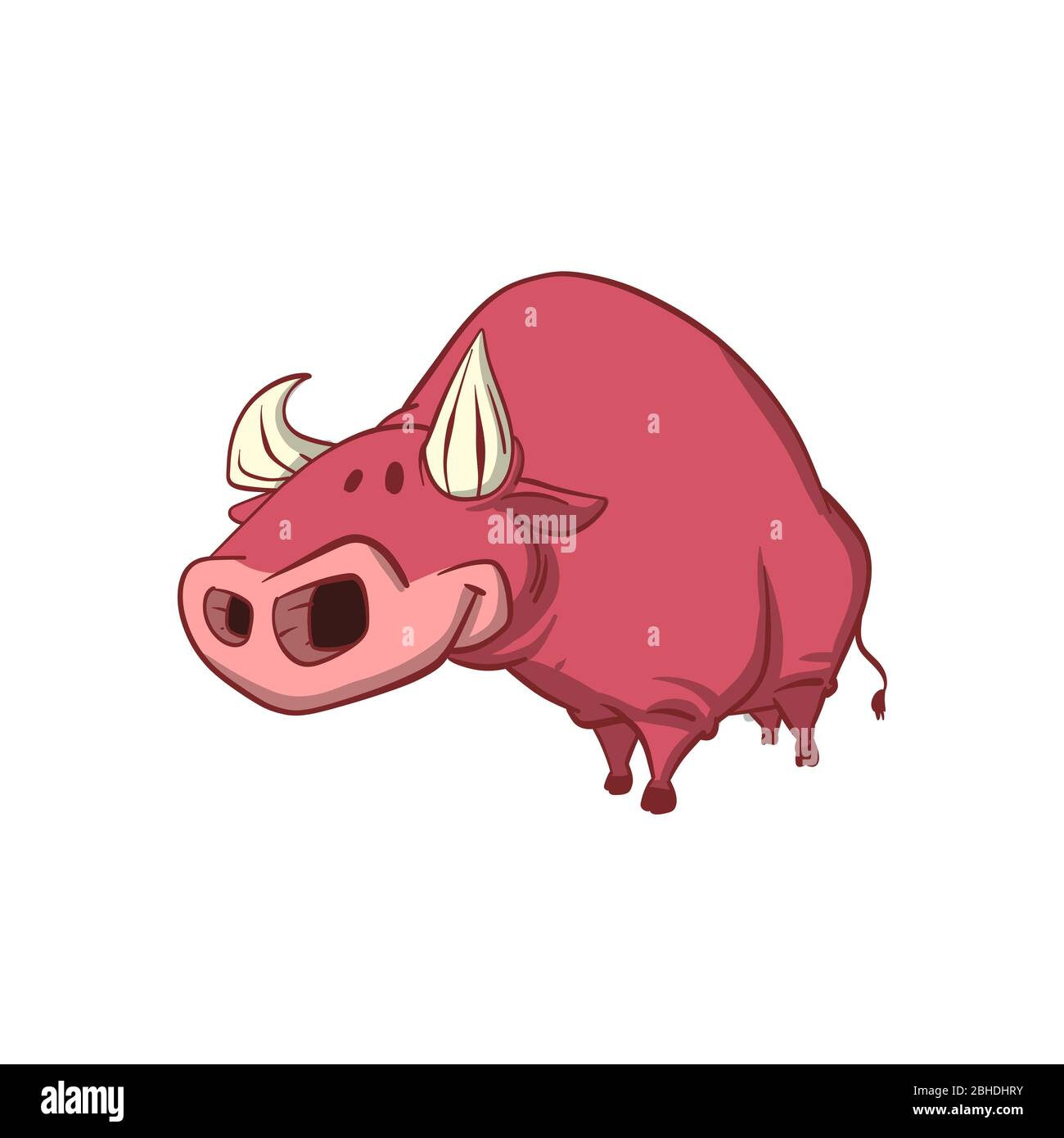 Colorful vector illustration of a cute brown bull with pointy horns Stock Vector