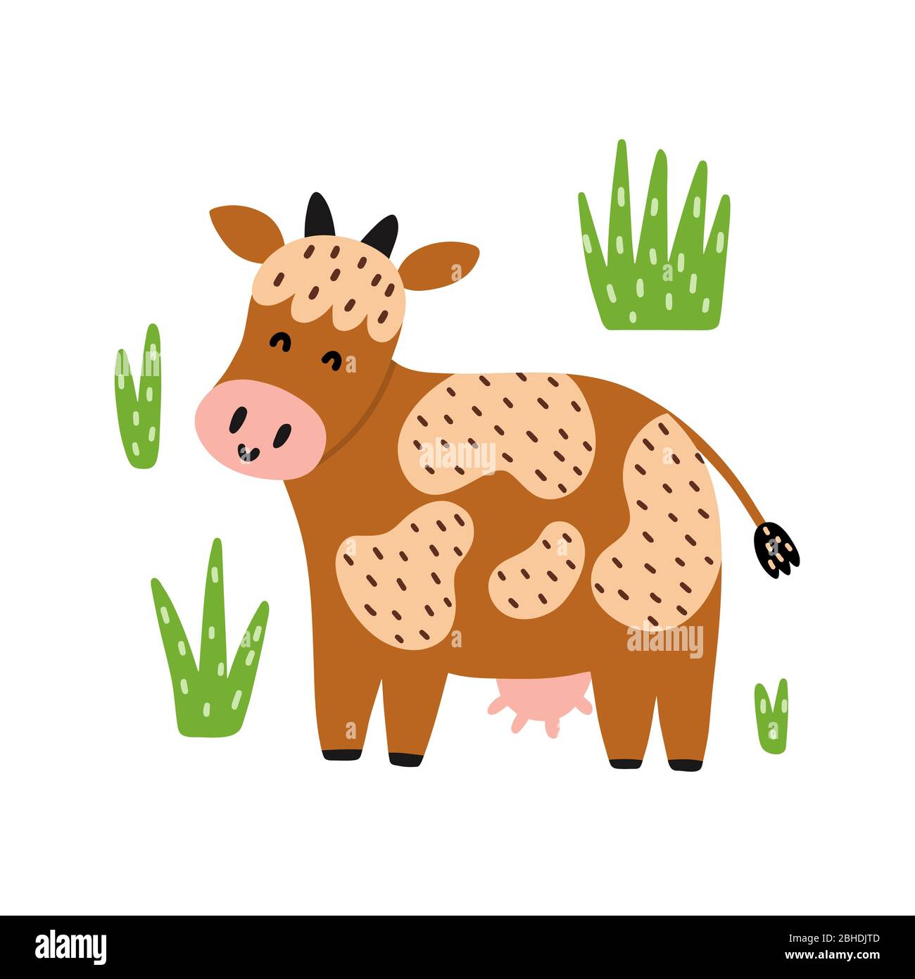 Cute red cow isolated element. Funny farm animal print for kids Stock Vector