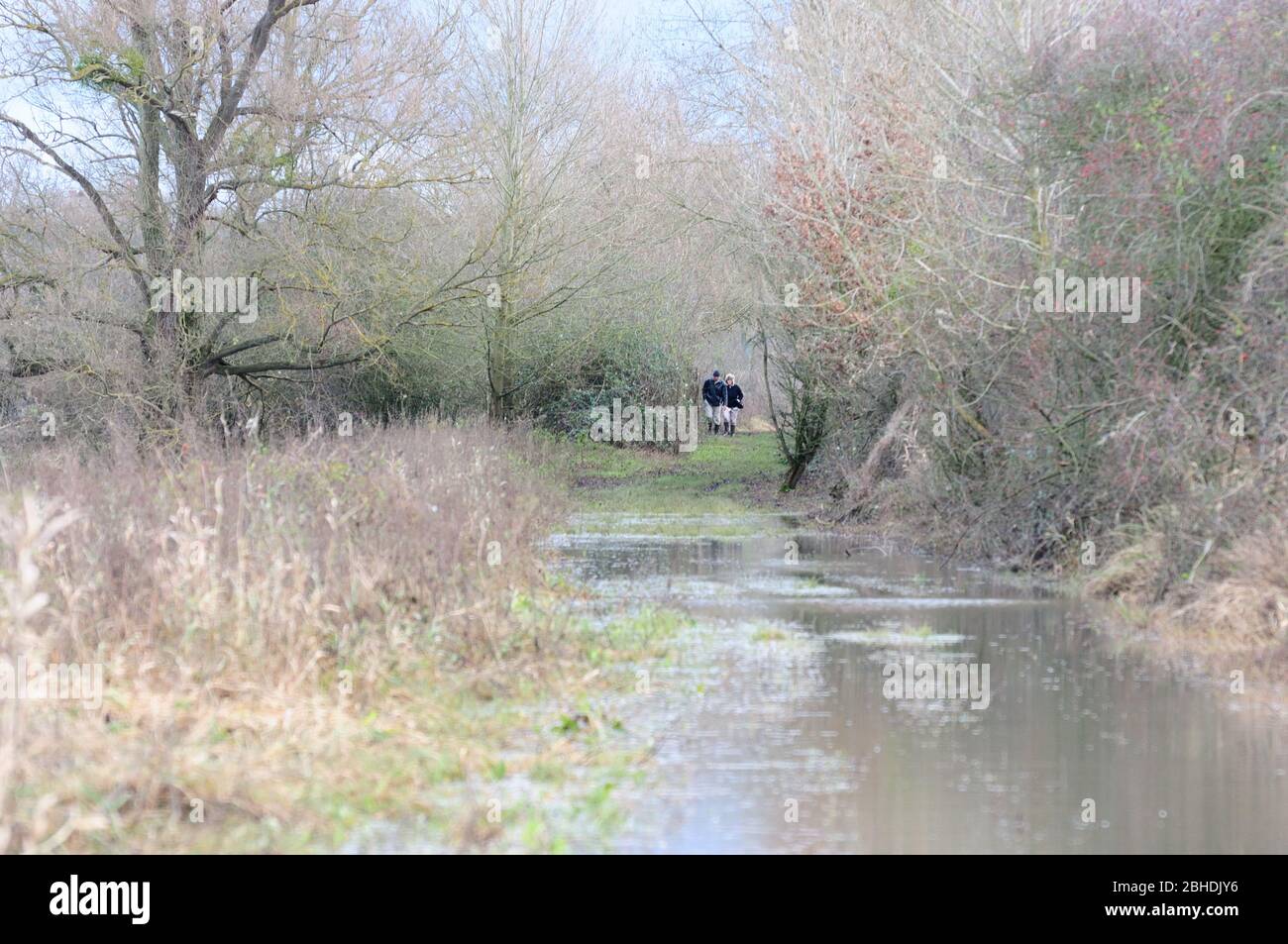 People are walking on public footpath during flooding Stock Photo