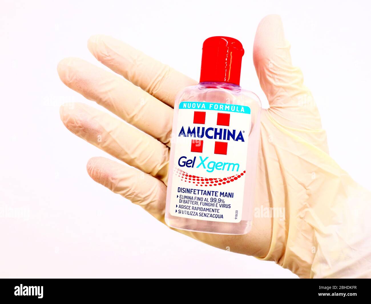 AMUCHINA Gel XGERM Hand Sanitizer. Liquid used to decrease infectious agent  Virus, Fungi and Bacteria. AMUCHINA is an Italian brand of ACRAF ANGELINI  Stock Photo - Alamy
